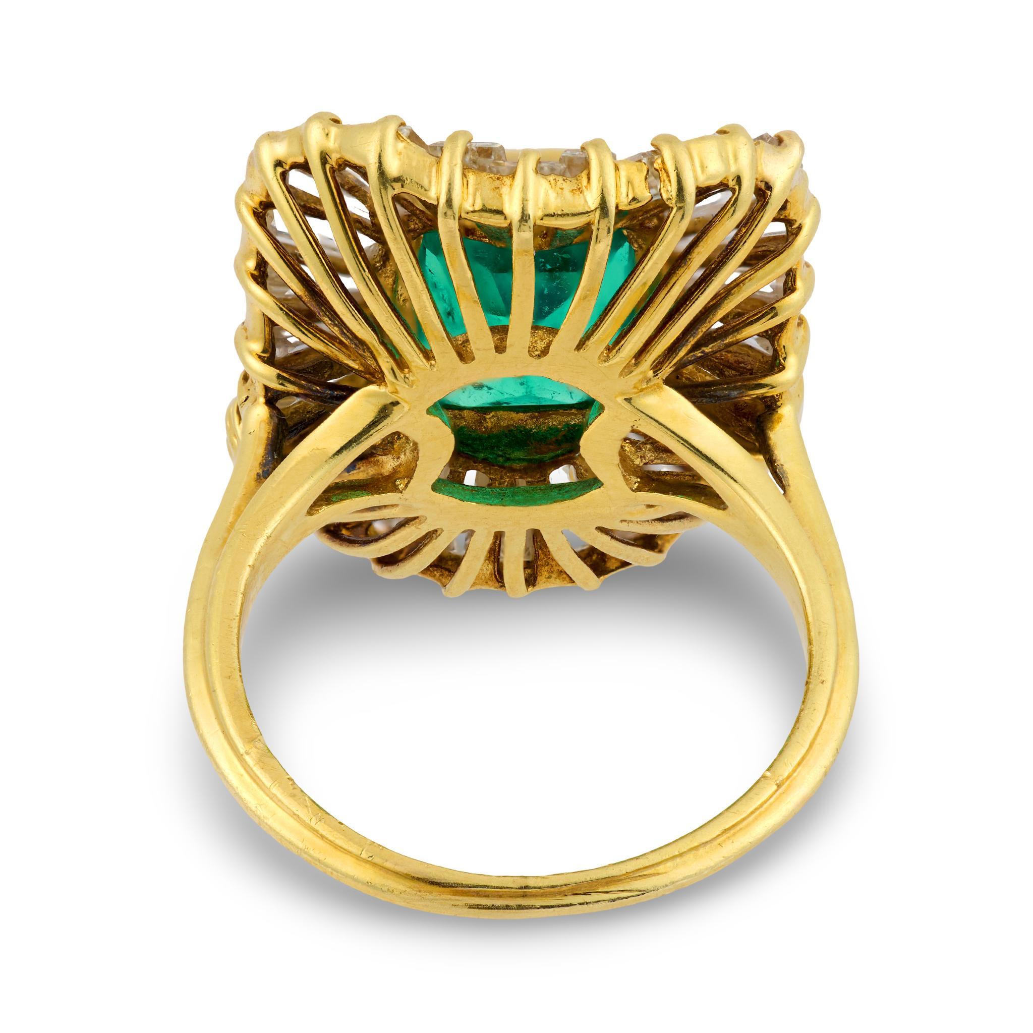 GIA 2,40 Karat kolumbianischer Smaragd Diamant 18k Gelbgold Ballerina Ring Damen im Angebot