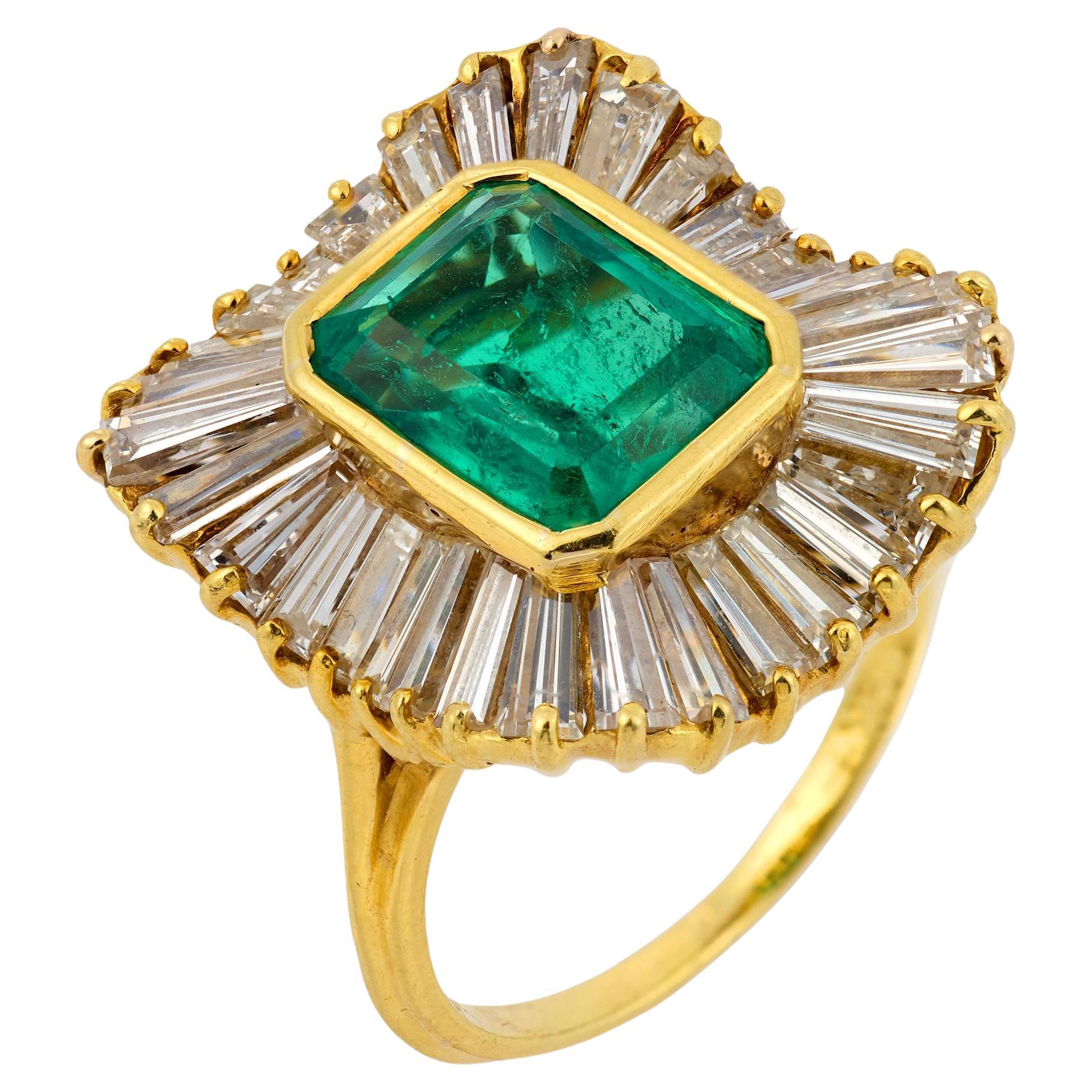 GIA Bague ballerine en or jaune 18k avec émeraude colombienne de 2,40 carats et diamant