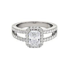 GIA 2.40 Carat Halo Radiant Filigree Split Shank 18K White Gold Diamond Ring
