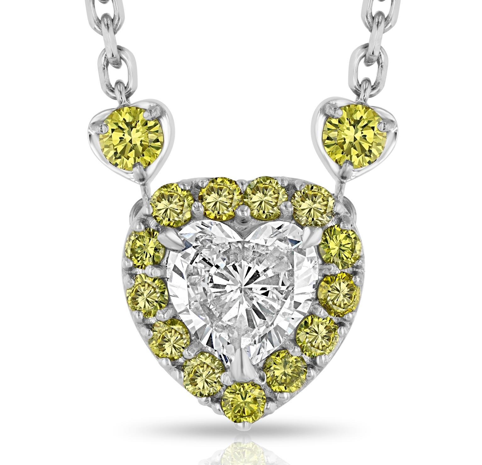 Heart Cut GIA 2.40 Carat Heart-shaped Diamond Necklace, 3.05ct Yellow Diamonds For Sale
