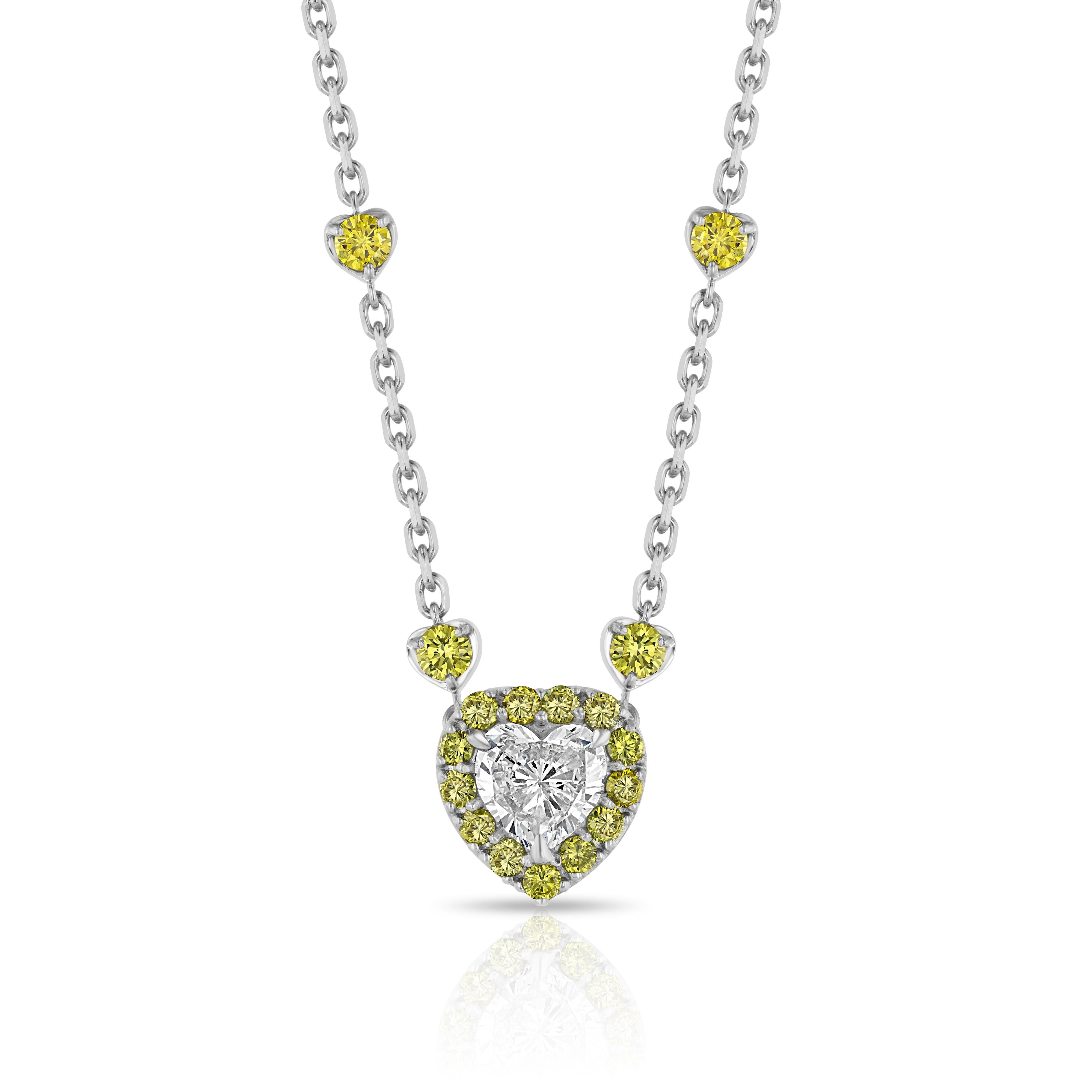 GIA 2.40 Carat Heart-shaped Diamond Necklace, 3.05ct Yellow Diamonds In New Condition For Sale In Boca Raton, FL