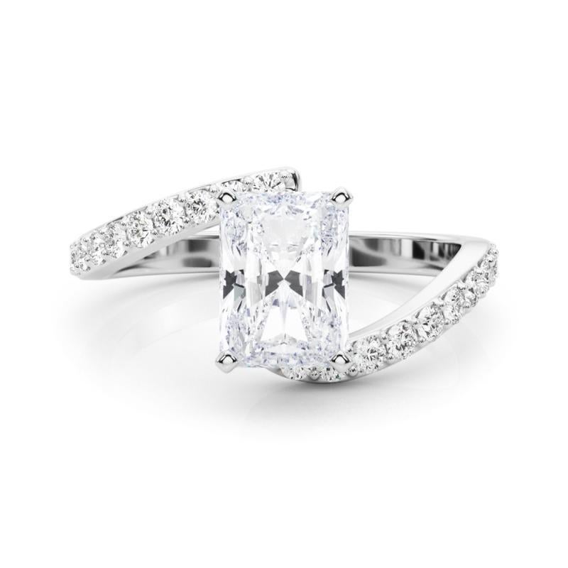 GIA 2.40 Carat Radiant Curved Bypass Pave Shank  Diamond Ring