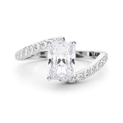 GIA 2.40 Carat Radiant Curved Bypass Pave Shank  Diamond Ring