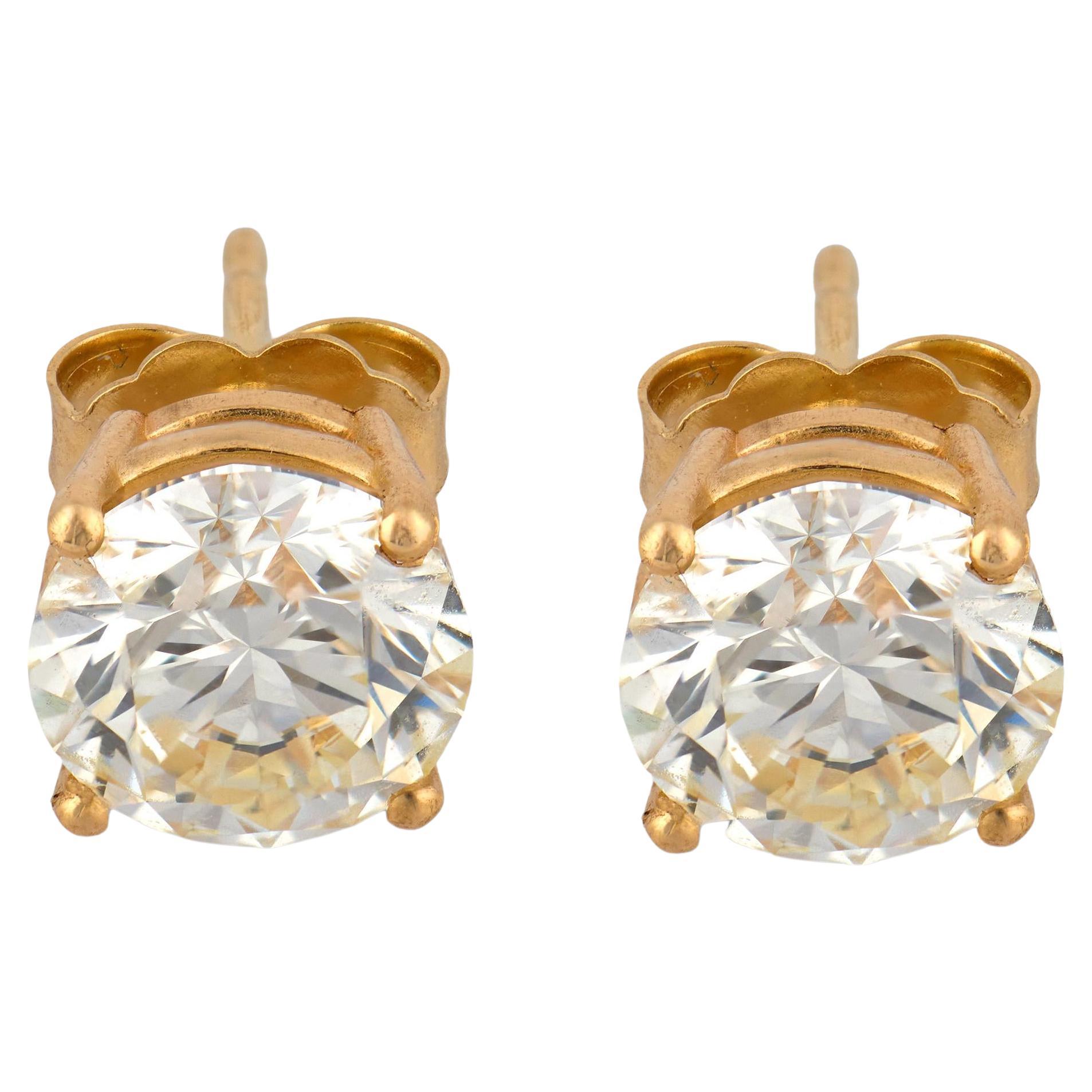 GIA 2.40 carat total weight diamond 14k yellow gold studs