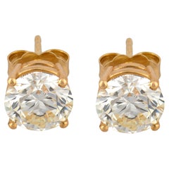 GIA 2.40 carat total weight diamond 14k yellow gold studs