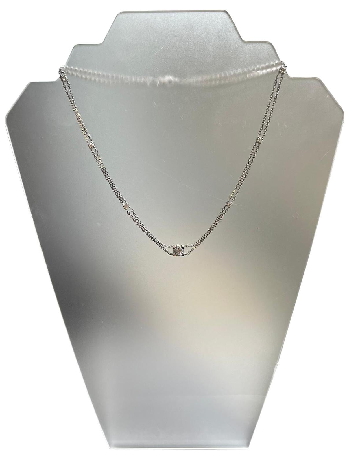 Modernist GIA 2.40ct Natural Diamonds 1.19ct Center Stone I VS 14K White Gold Necklace For Sale