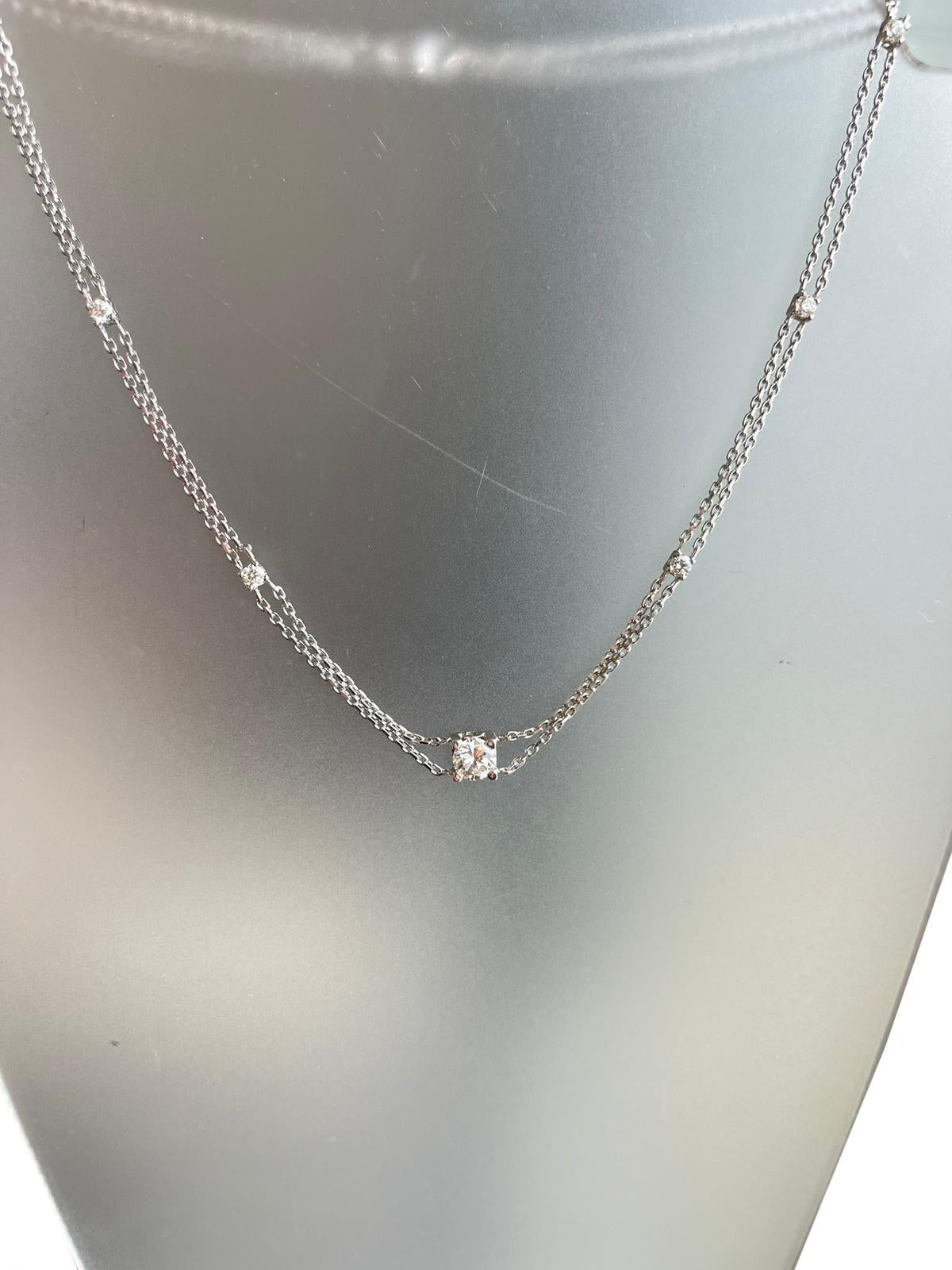 GIA 2.40ct Natural Diamonds 1.19ct Center Stone I VS 14K White Gold Necklace For Sale 2