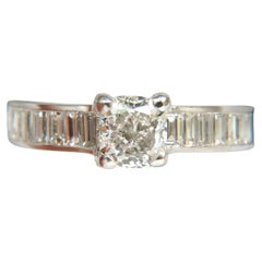 Gia 2.41ct F/vs Cushion Brilliant Diamond Baguette Platinum Ring*