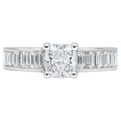 Gia 2.41ct F/vs Cushion Brilliant Diamond Baguette Platinum Ring