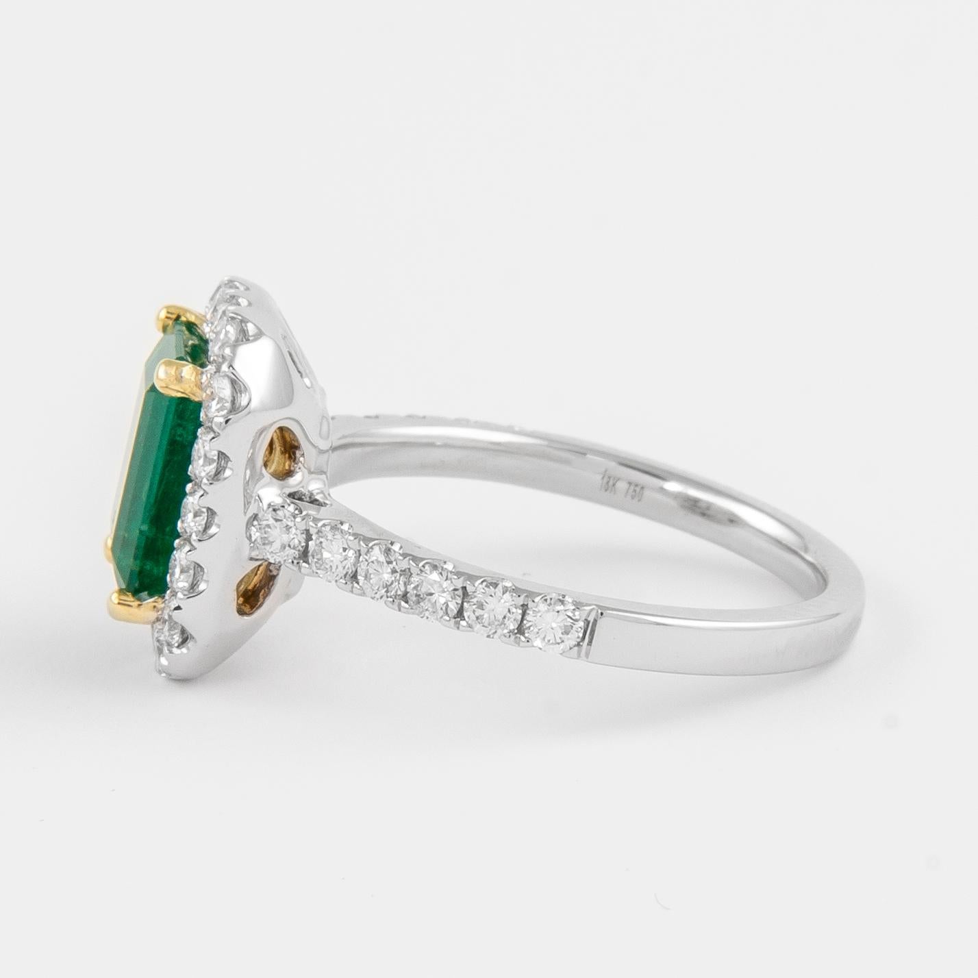 GIA 2.42 Carat Emerald and Diamond Halo Ring 18k Gold In New Condition For Sale In BEVERLY HILLS, CA