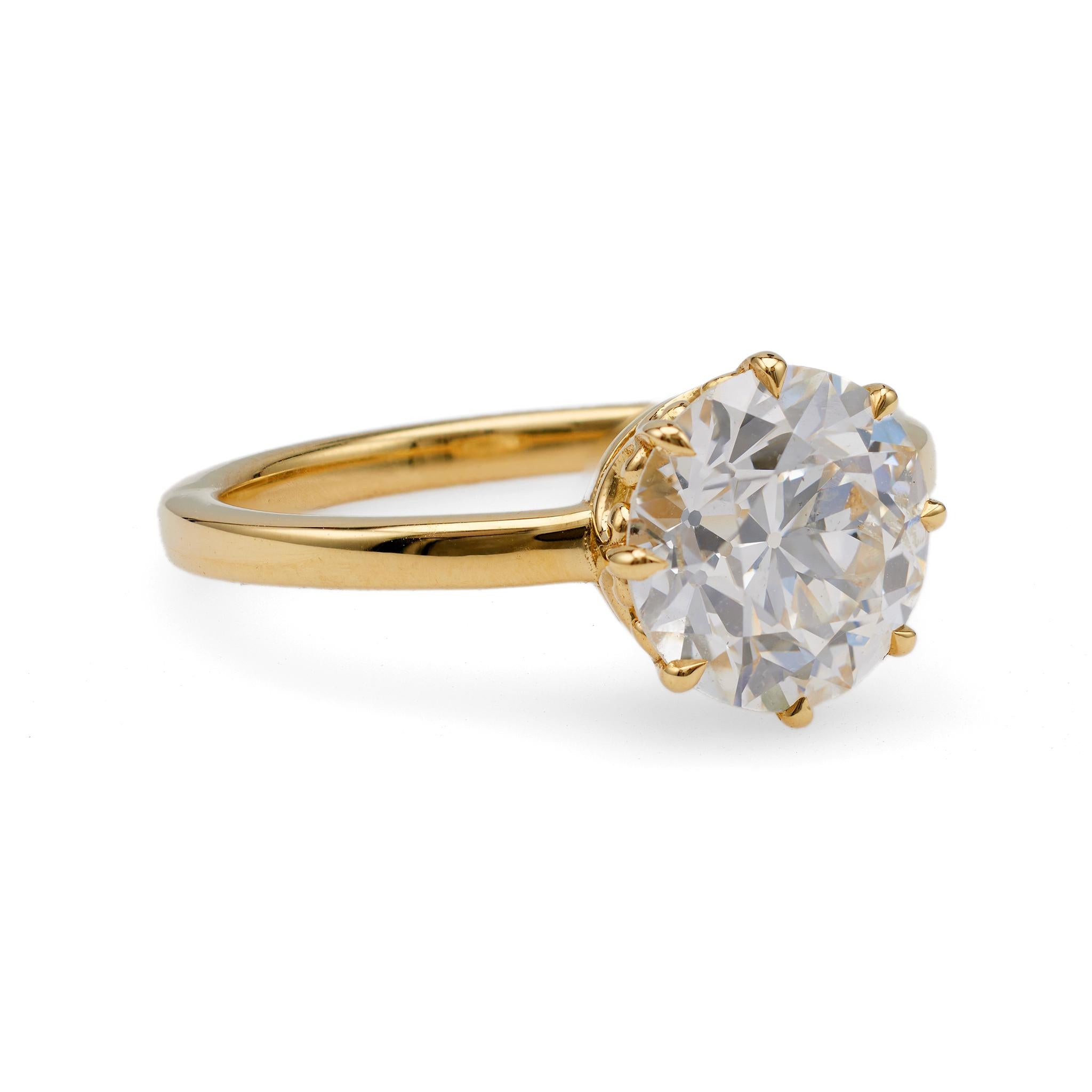 Women's or Men's GIA 2.43 Carat Old European Cut Diamond 18k Yellow Gold Solitaire Ring