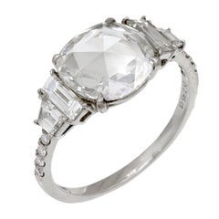 GIA 2.45 carat rose cut diamond platinum engagement ring