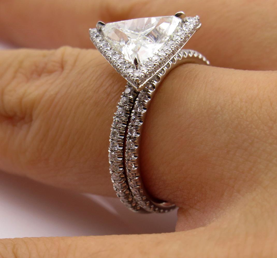 GIA 2.45 Carat Trillion Diamond Engagement Wedding Platinum Ring 4
