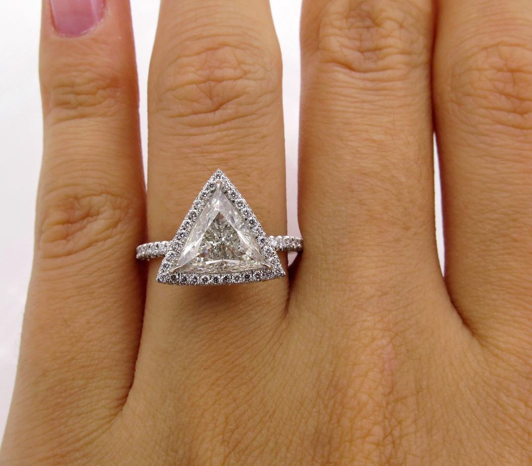 GIA 2.45 Carat Trillion Diamond Engagement Wedding Platinum Ring 2