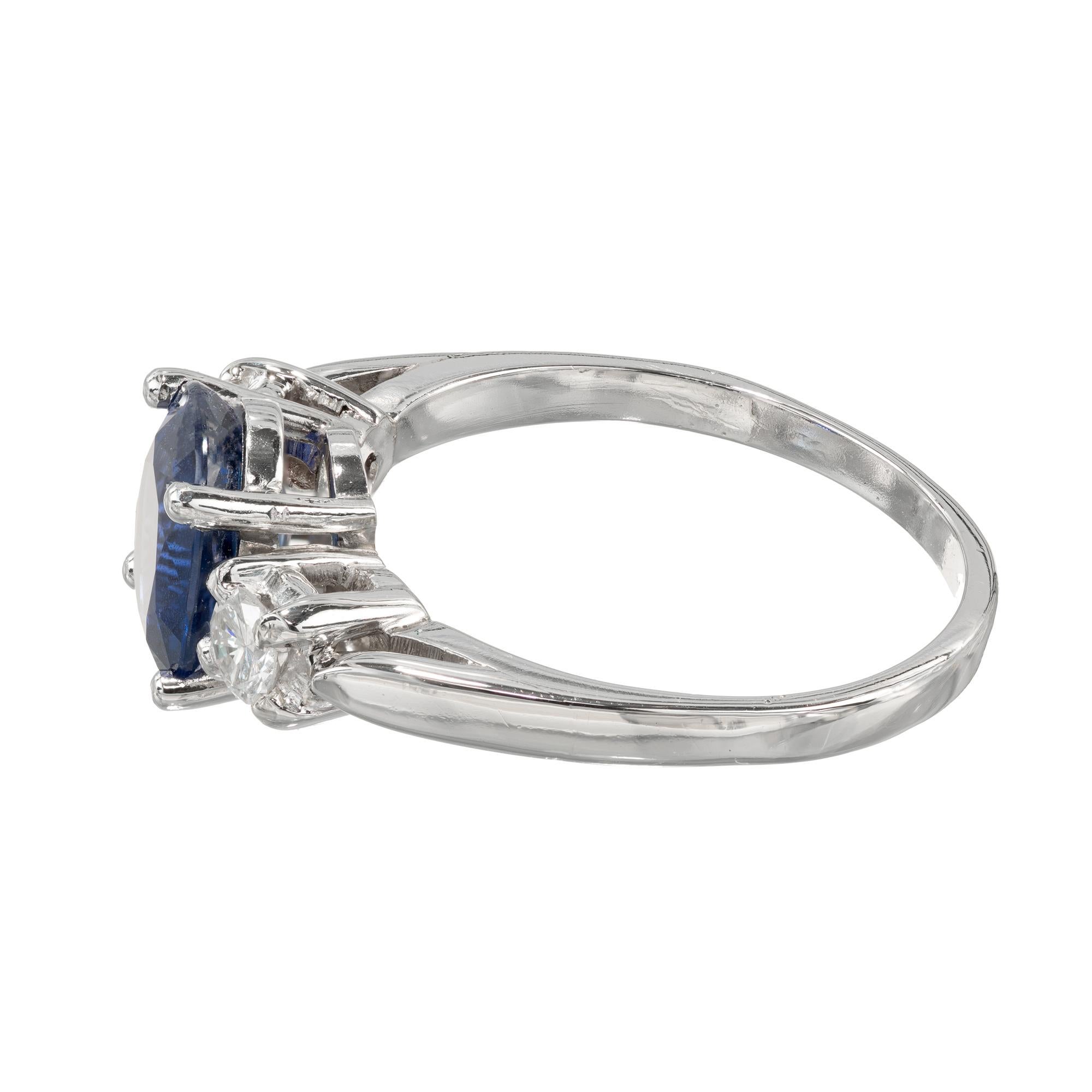 Oval Cut GIA 2.46 Carat Oval Sapphire Diamond Platinum Three-Stone Engagement Ring