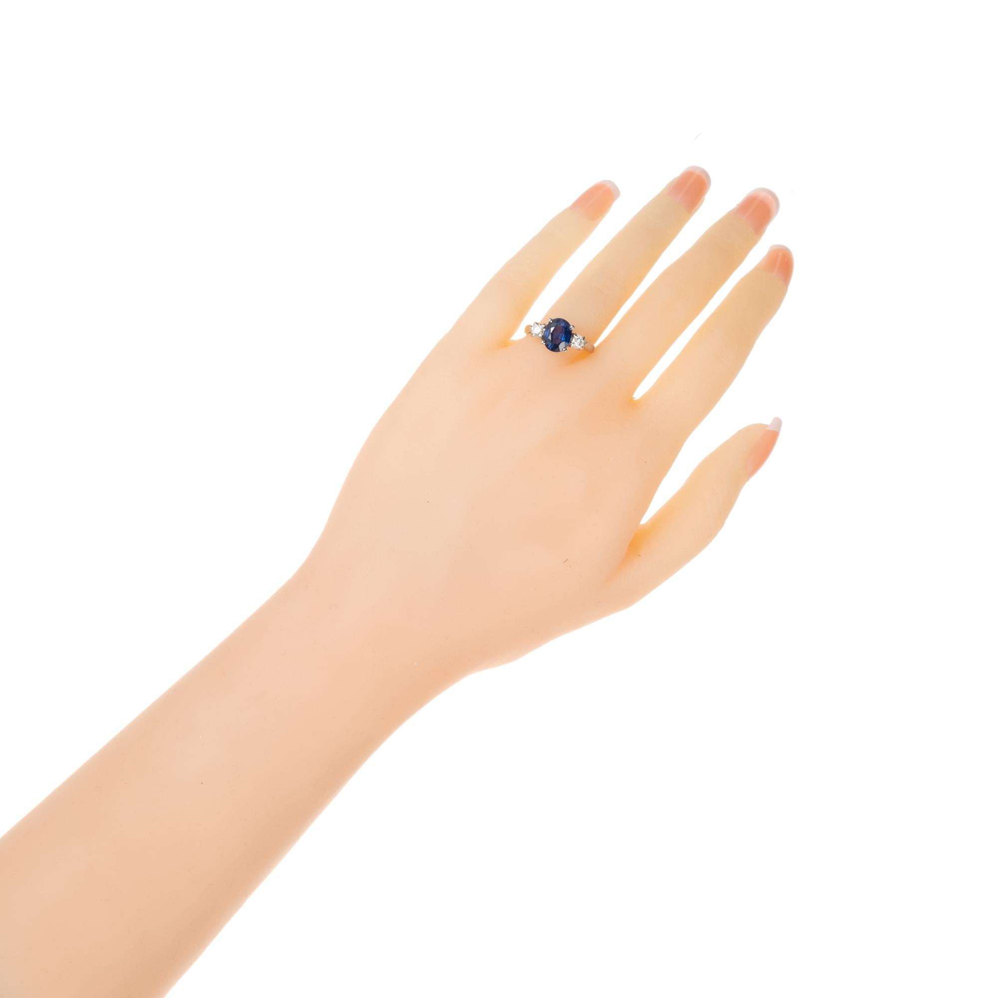 Women's GIA 2.46 Carat Oval Sapphire Diamond Platinum Three-Stone Engagement Ring