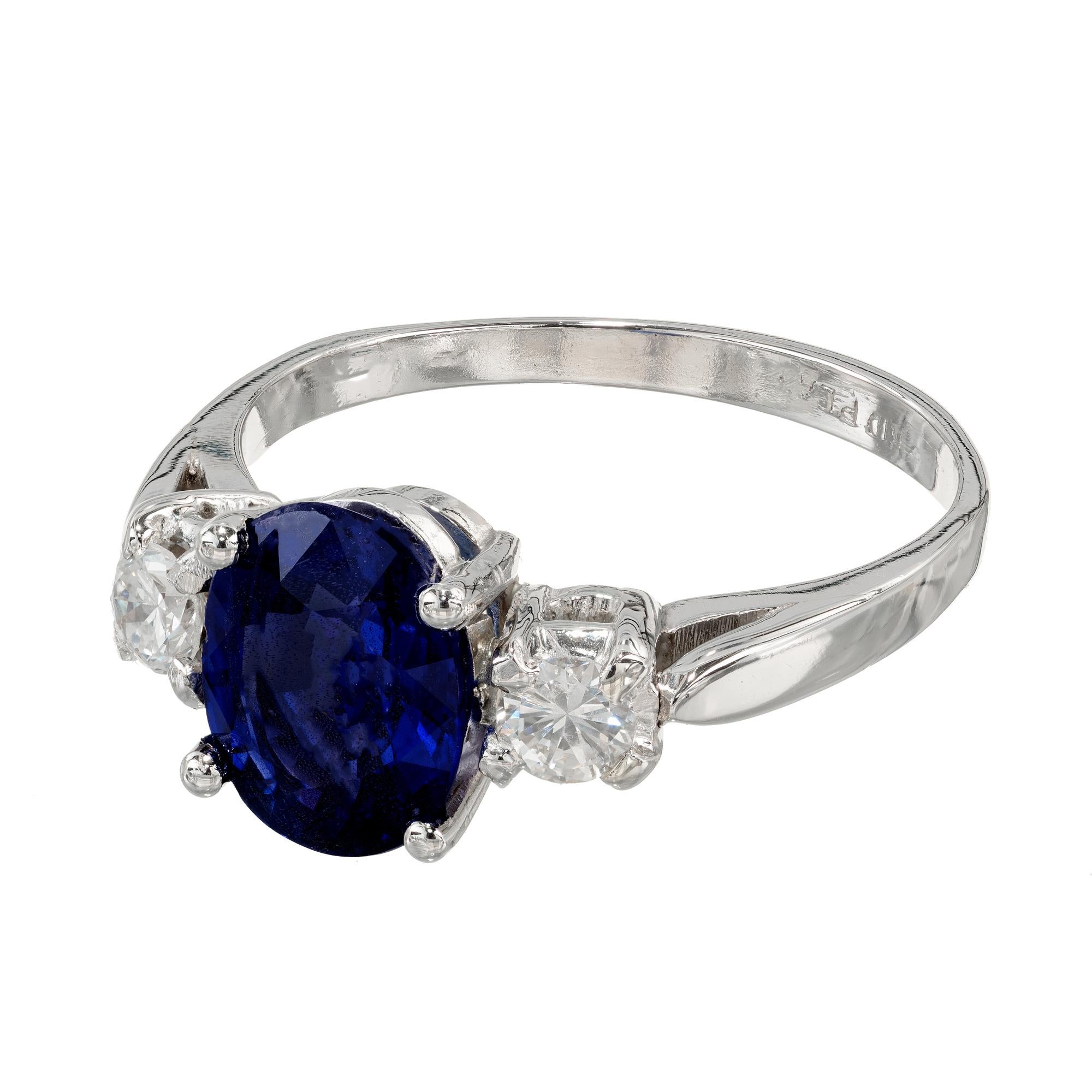 GIA 2.46 Carat Oval Sapphire Diamond Platinum Three-Stone Engagement Ring 1