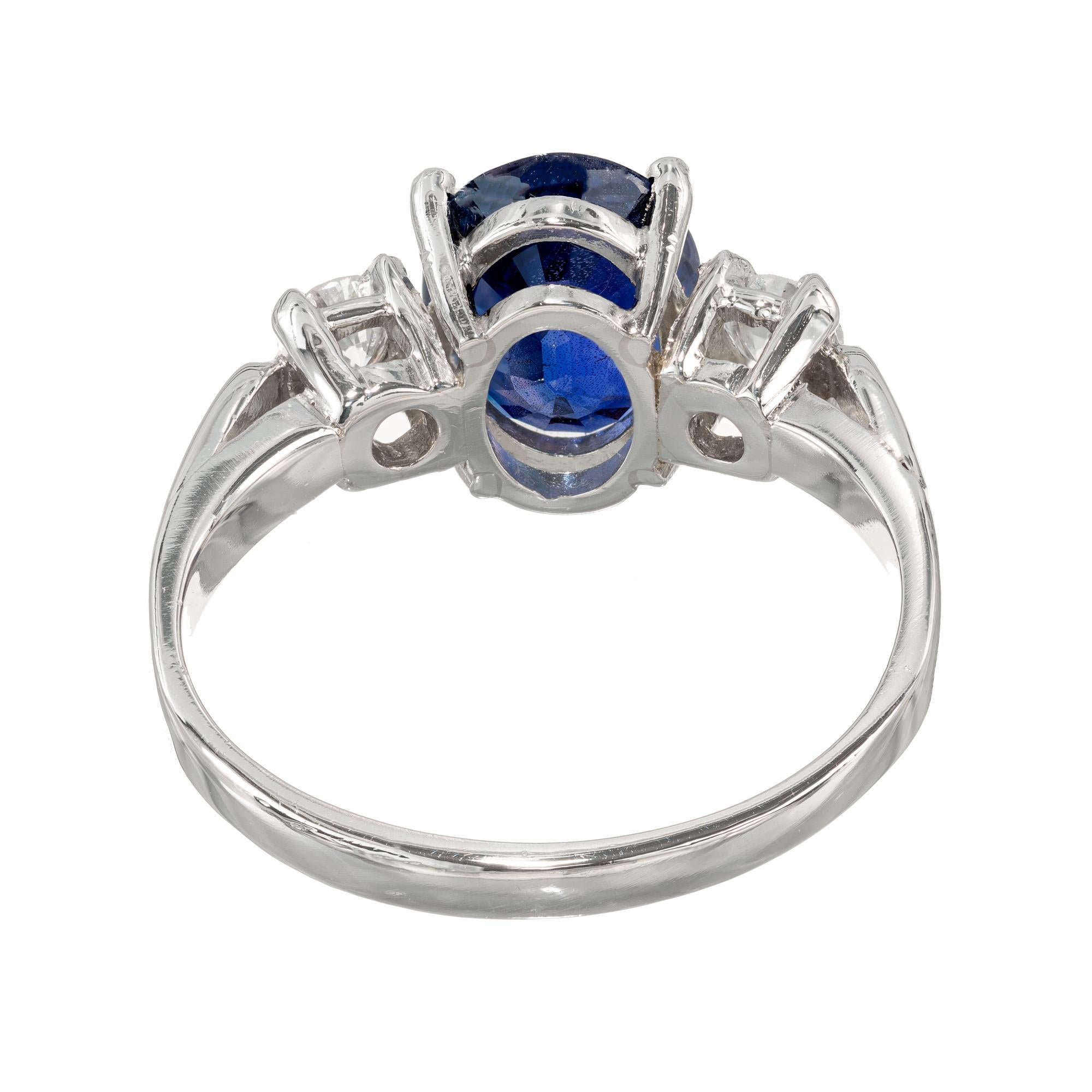 GIA 2.46 Carat Oval Sapphire Diamond Platinum Three-Stone Engagement Ring 2