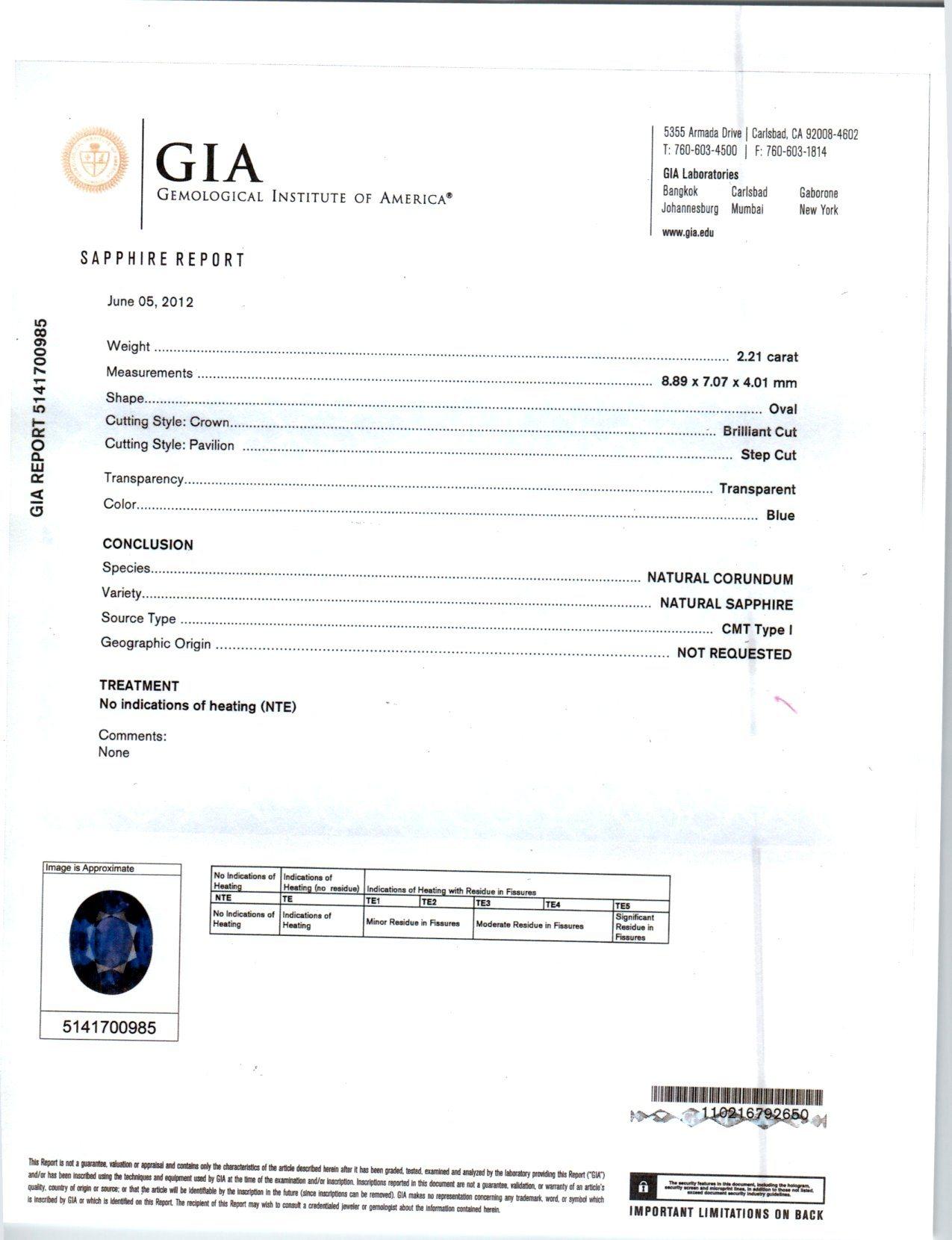 GIA 2.46 Carat Oval Sapphire Diamond Platinum Three-Stone Engagement Ring 3