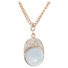 GIA 24.67 Carat Star Sapphire Diamond Rose Gold Jockey Cap Pendant Necklace