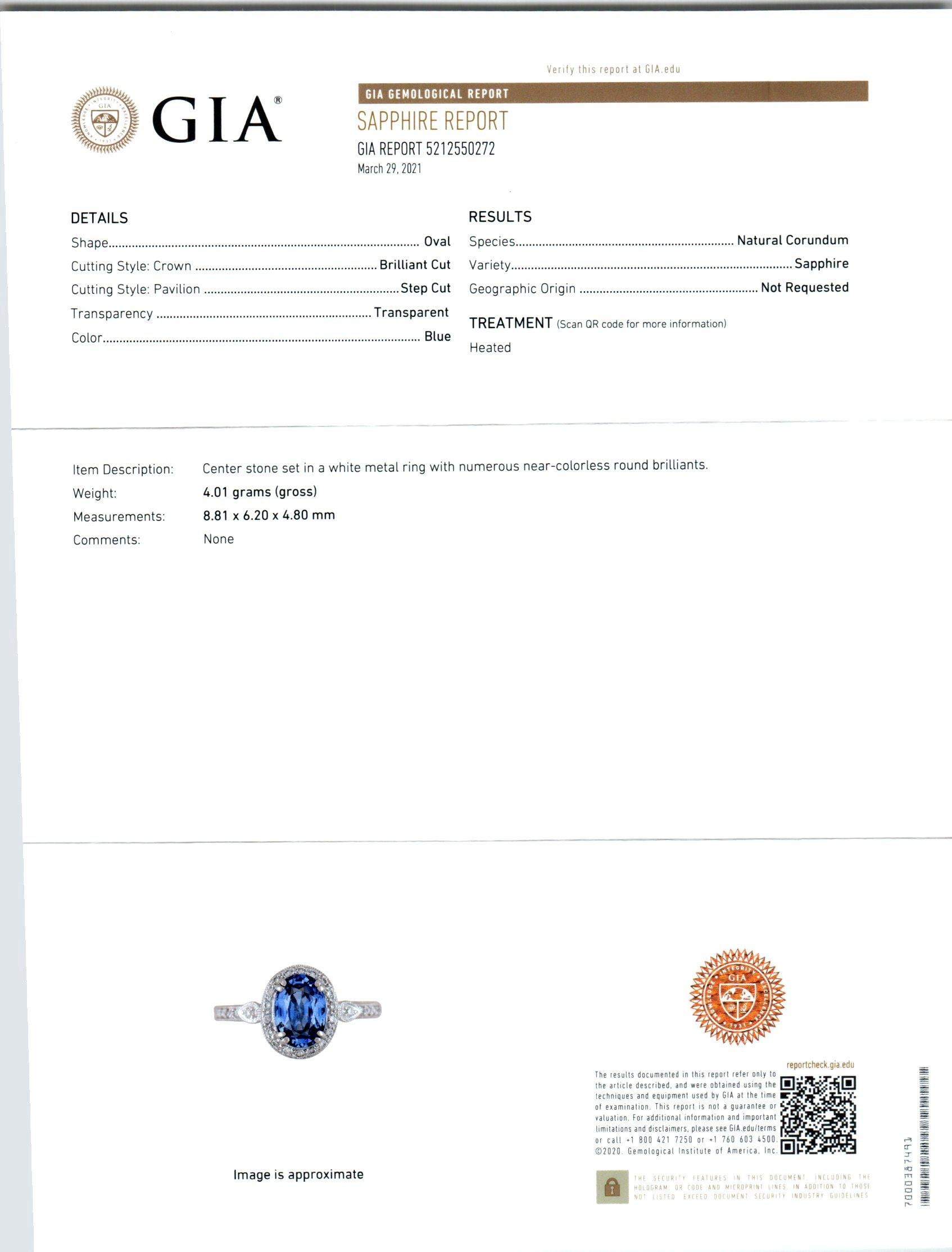 Verlobungsring GIA 2,47 Karat Oval Saphir Diamant Halo Weißgold GIA im Zustand „Hervorragend“ im Angebot in Stamford, CT