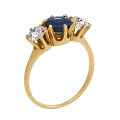 GIA 2.47 Carat Round Cut Teal Sapphire and Diamond Antique Ring