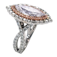 GIA 2.47 Ct J/SI2 Marquise Diamond 18K Double Halo Engagement Ring Twisted Shank