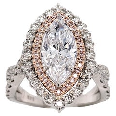 GIA 2.47 Ct J/SI2 Marquise Diamond 18K Double Halo Engagement Ring Twisted Shank