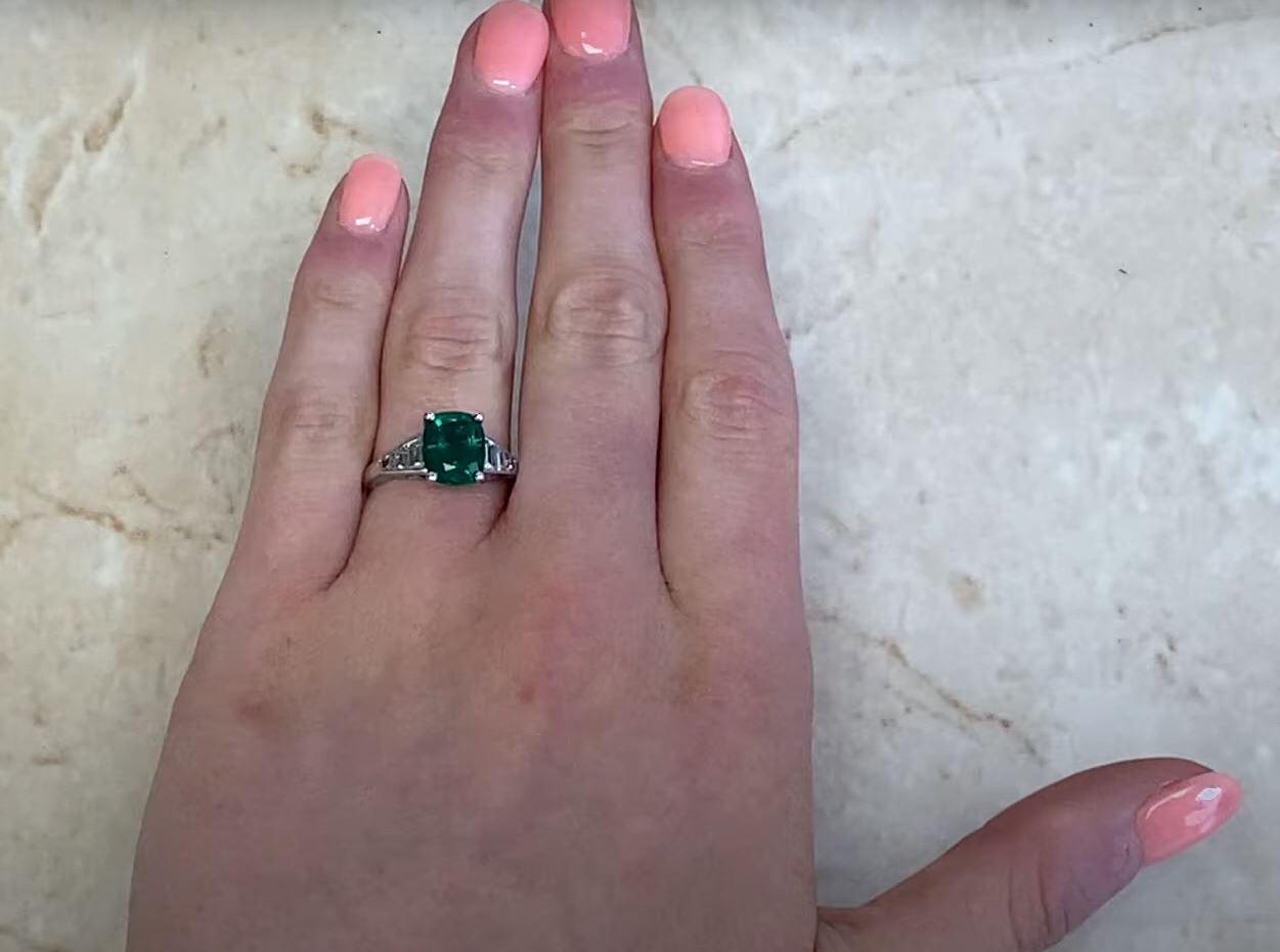 GIA 2.48ct Cushion Cut Natural Emerald Engagement Ring, 18k White Gold For Sale 5