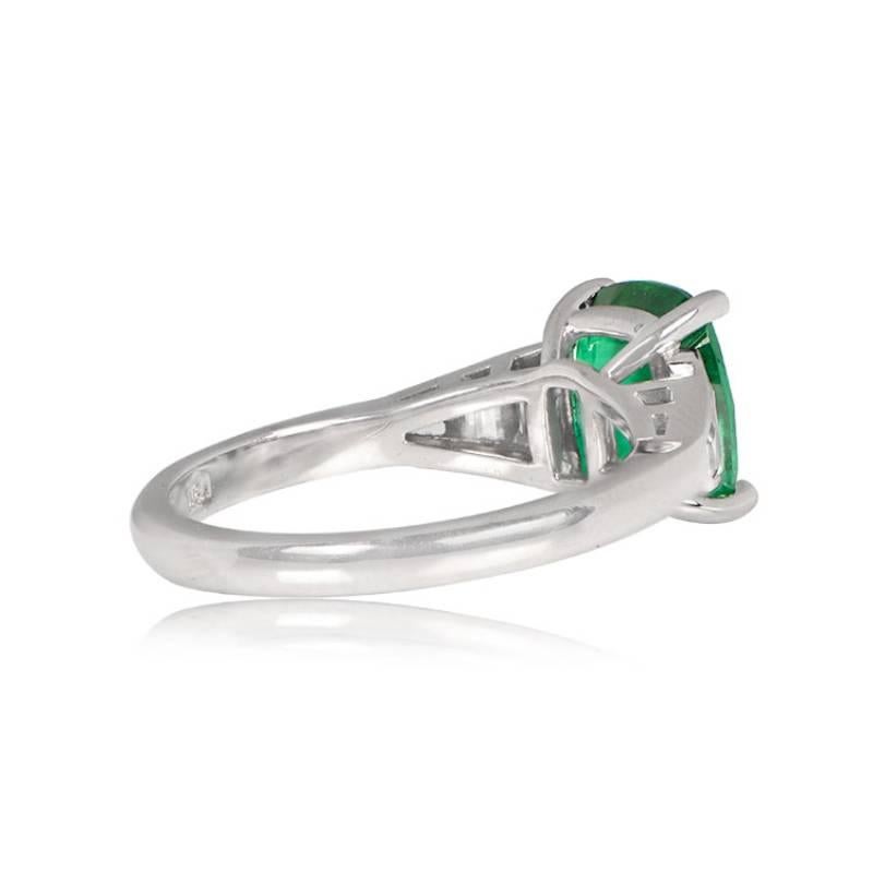 Art Deco GIA 2.48ct Cushion Cut Natural Emerald Engagement Ring, 18k White Gold For Sale