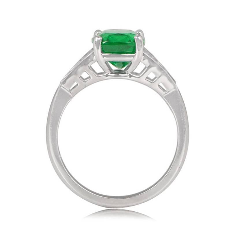 GIA 2.48ct Cushion Cut Natural Emerald Engagement Ring, 18k White Gold In Excellent Condition For Sale In New York, NY