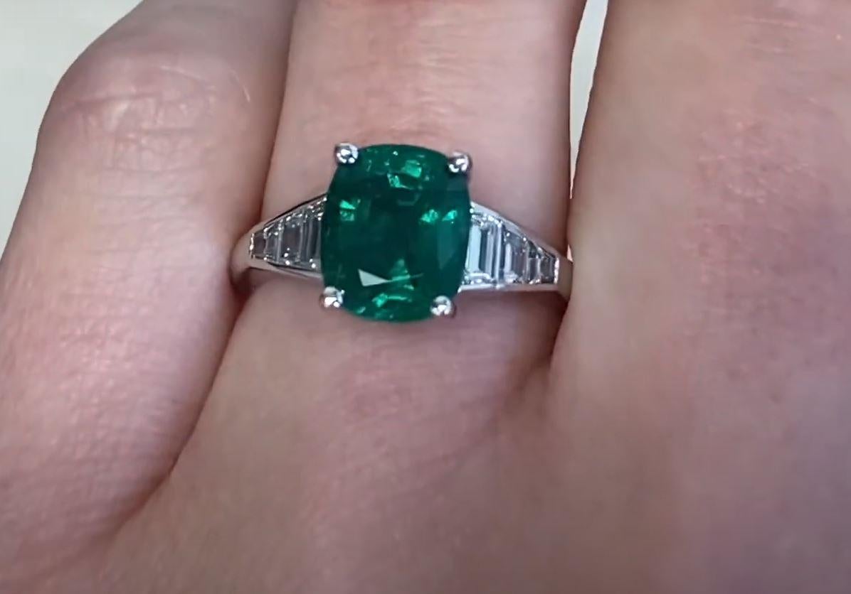 GIA 2.48ct Cushion Cut Natural Emerald Engagement Ring, 18k White Gold For Sale 1