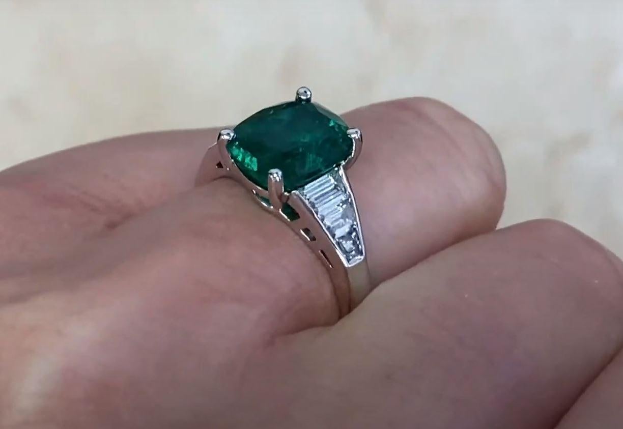 GIA 2.48ct Cushion Cut Natural Emerald Engagement Ring, 18k White Gold For Sale 2
