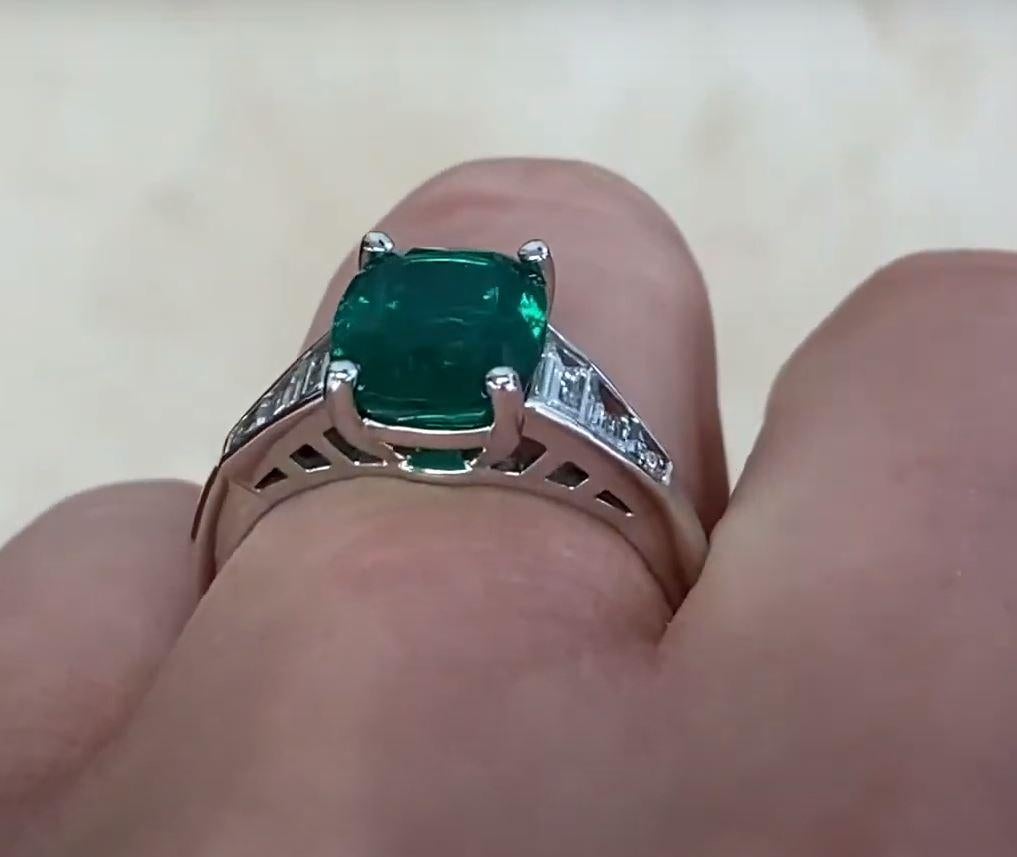 GIA 2.48ct Cushion Cut Natural Emerald Engagement Ring, 18k White Gold For Sale 3