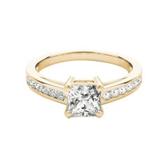 GIA 2.4ct Princess Single Row Channel Set Cathedral Yellow Gold Diamond Ring (Bague en or jaune cathédrale avec diamant)