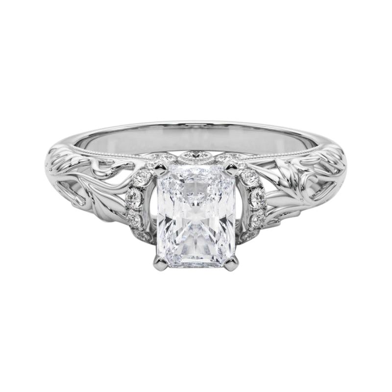 GIA 2,4ct Anello con diamanti radianti Chevron Halo Floral Filigree in oro bianco 18K