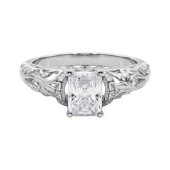 GIA 2.4ct Radiant Chevron Halo Floral Filigree 18K White Gold Diamond Ring