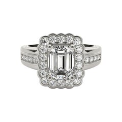 GIA 2.5 Carat Emerald Lace Flower Halo Vintage  Diamond Ring