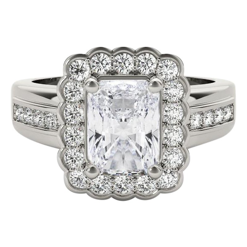 GIA 2,5 Karat Radiant Lace Flower Halo Vintage 18K Weißgold Diamantring