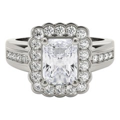 GIA 2,5 Karat Radiant Lace Flower Halo Vintage 18K Weißgold Diamantring