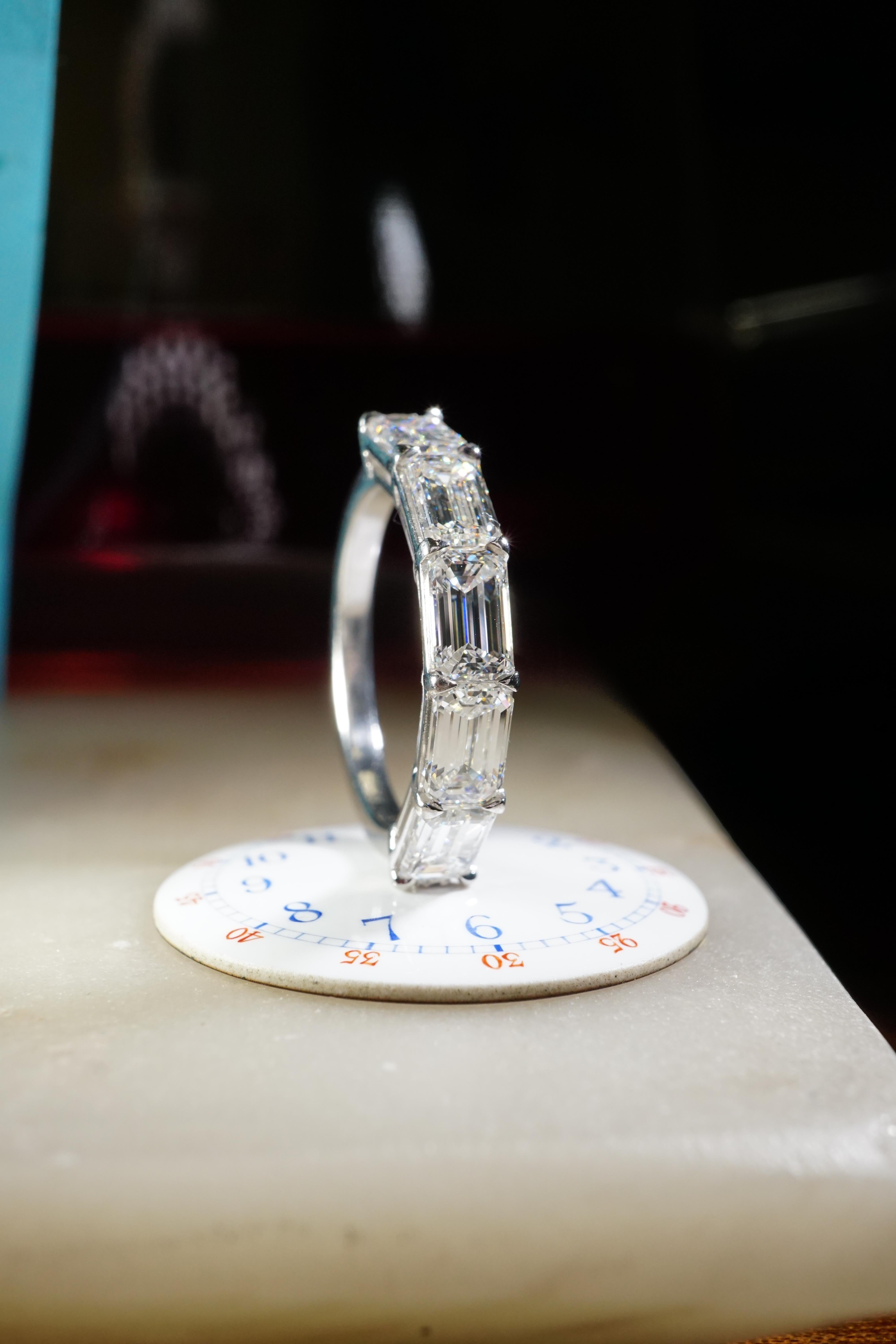 For Sale:  GIA 2.50 Carat East-West Emerald Cut Diamond Band Ring In 14K White Gold 2