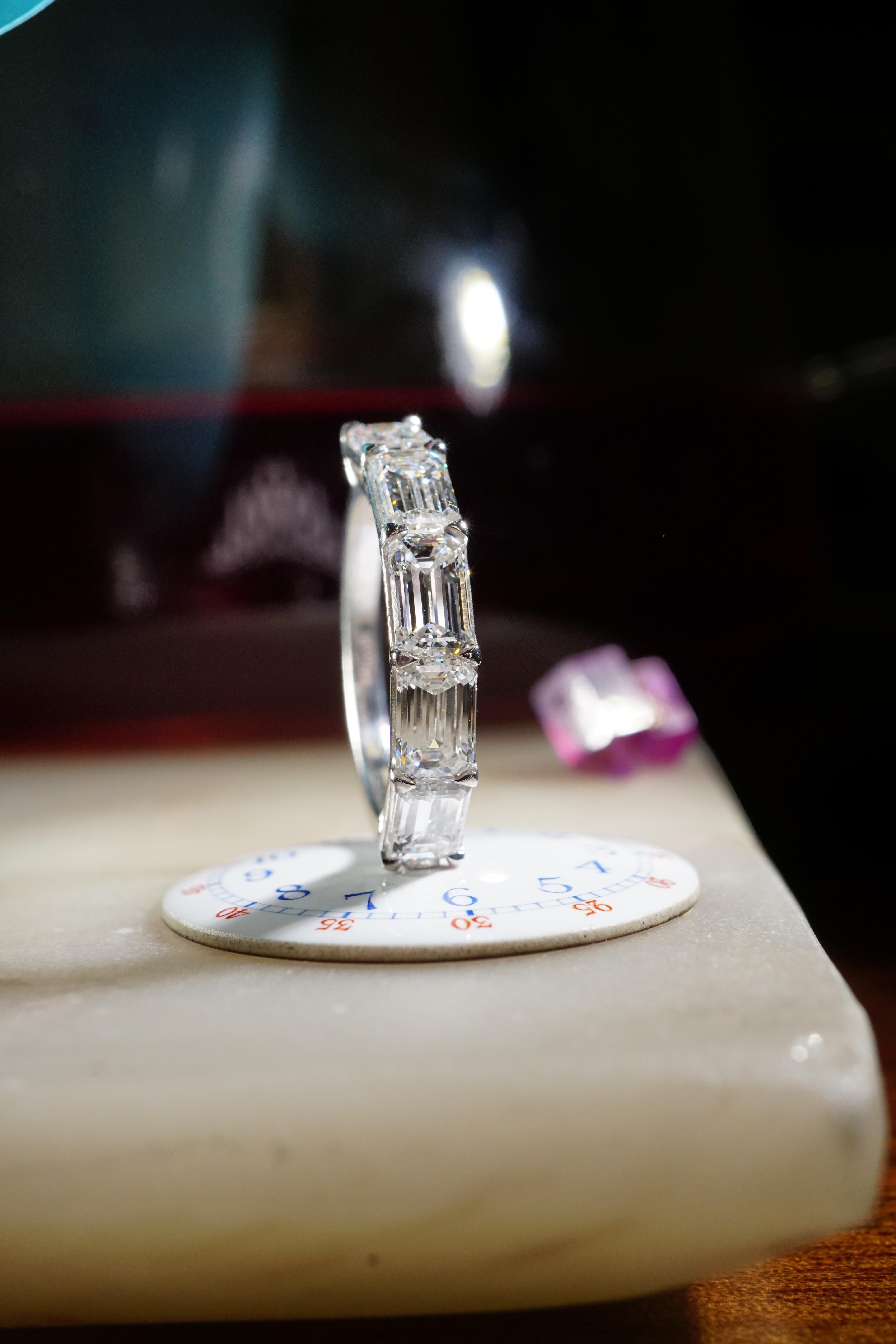 For Sale:  GIA 2.50 Carat East-West Emerald Cut Diamond Band Ring In 14K White Gold 4