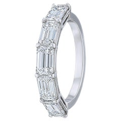 GIA 2.50 Carat East-West Emerald Cut Diamond Band Ring In 14K White Gold 