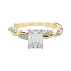 GIA Anello con diamante in oro giallo 18 carati con smeraldo da 2,50 carati, intrecciato e con pavé
