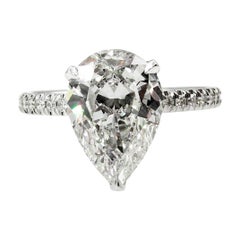 GIA 2.50 Carat Pear Shaped Diamond Pave Solitaire 14 Karat Gold Wedding Ring