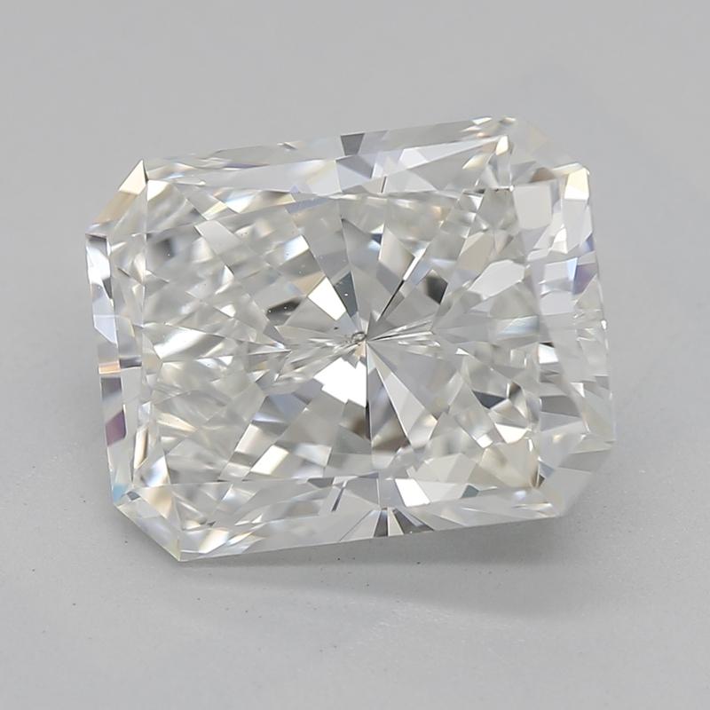 A remarkable diamond ring that captivates with its stunning array of brilliance, this piece features a striking radiant 2.50 center stone, showcasing an exquisite G and SI1. The design is elevated by a delicate halo of prong set diamonds that