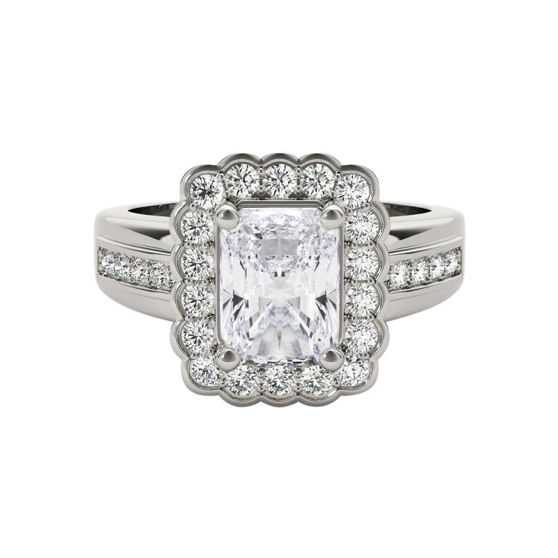 GIA 2.50 Carat Radiant Lace Flower Halo Vintage 18K White Gold Diamond Ring