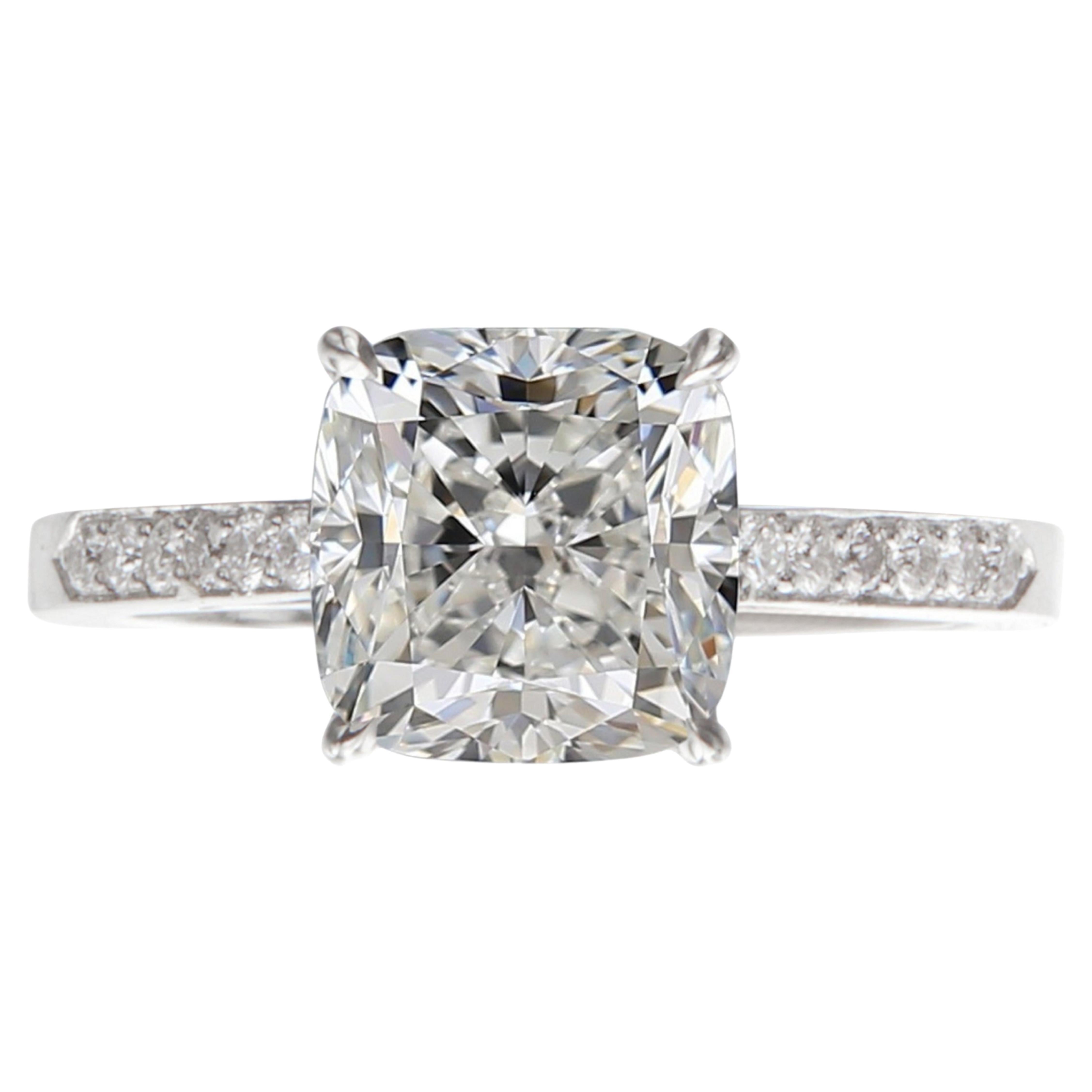 GIA 2.50 Carat Cushion Cut Diamond White 18k Gold Ring H Color 