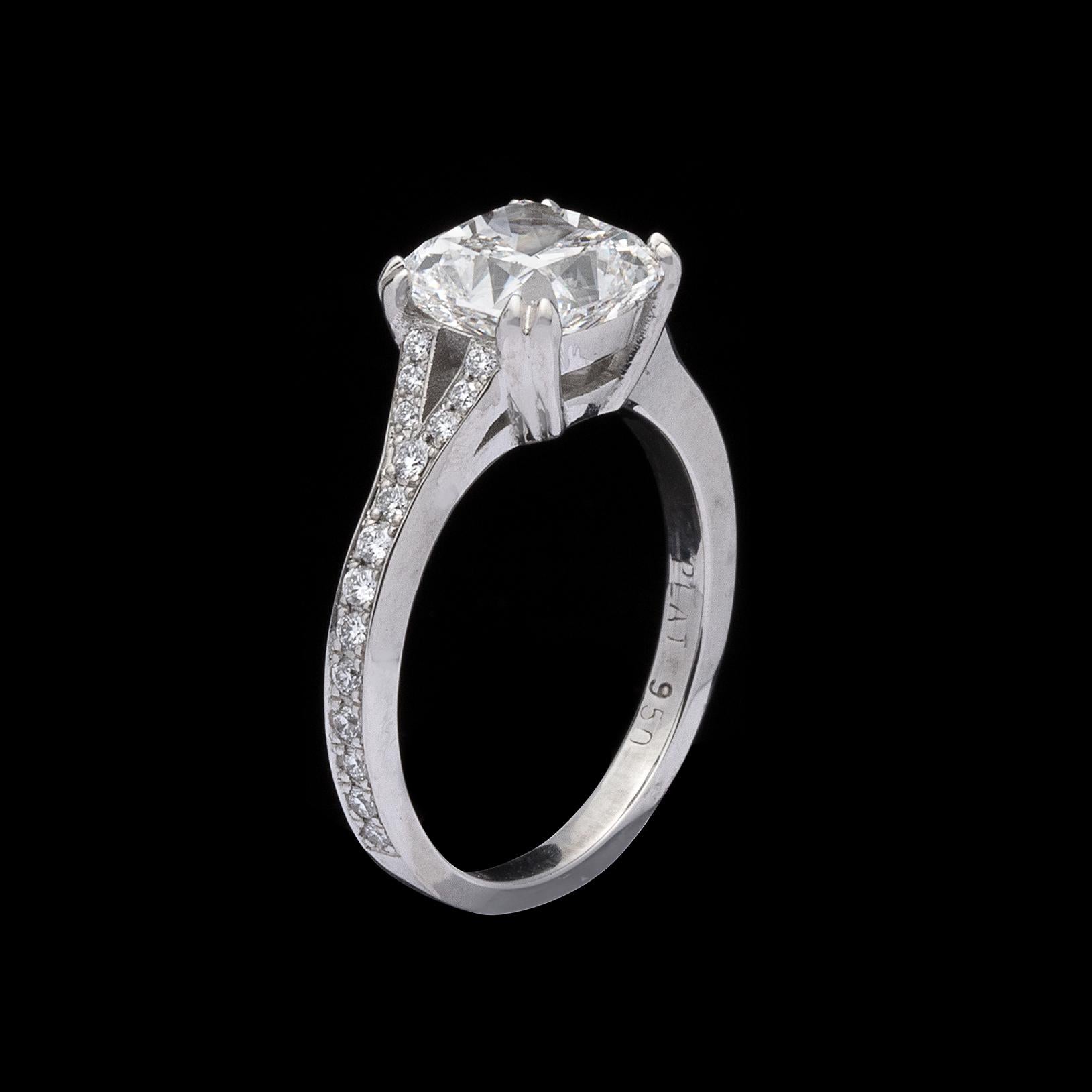 GIA 2.50 Carat F/VS1 Cushion Diamond Engagement Ring 2
