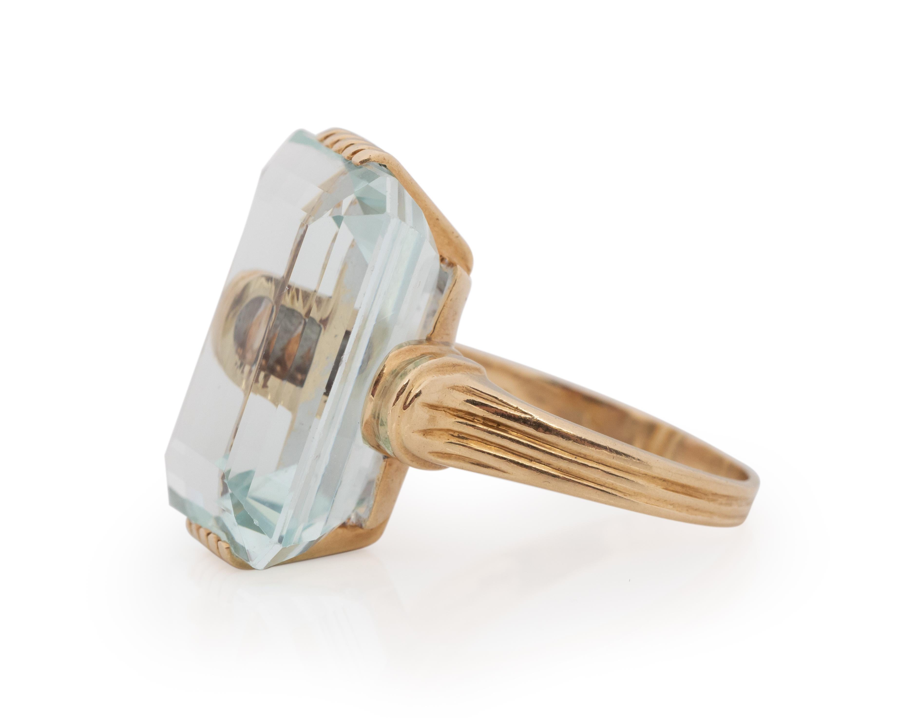 Art Deco GIA 25.00 Carat Retro Emerald 14 Karat Yellow Gold Engagement Ring For Sale